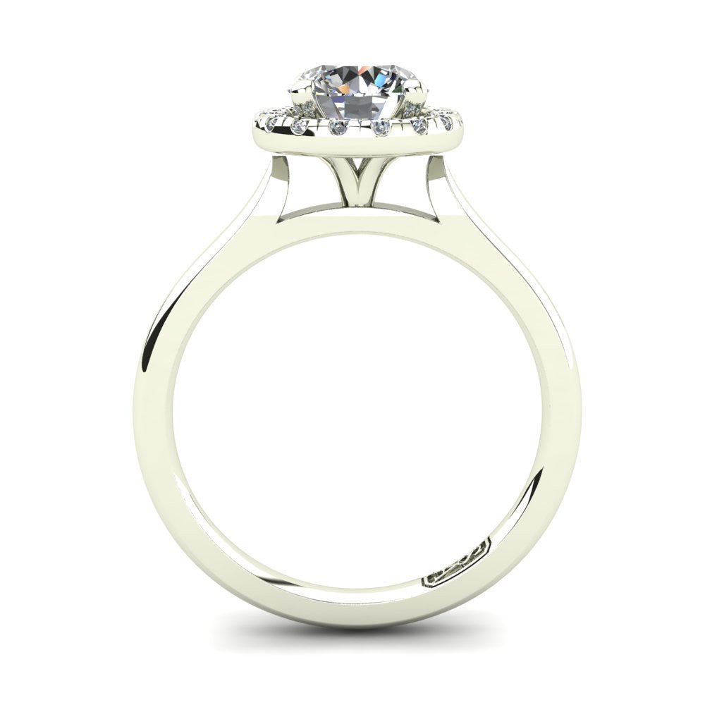 18kt White Gold, Halo Setting with Half Round Band