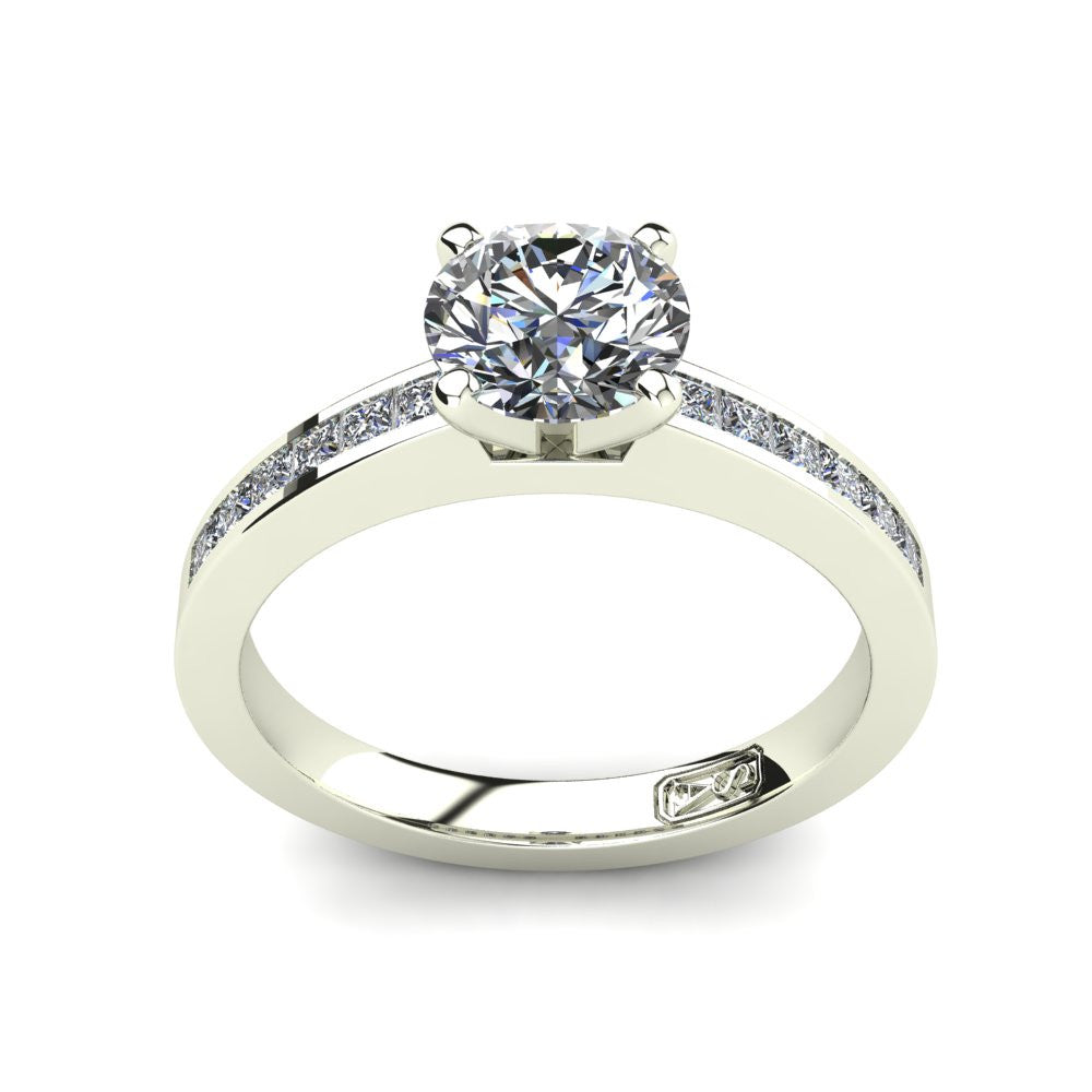 18kt White Gold, Solitaire Setting with Channel set Accent Stones