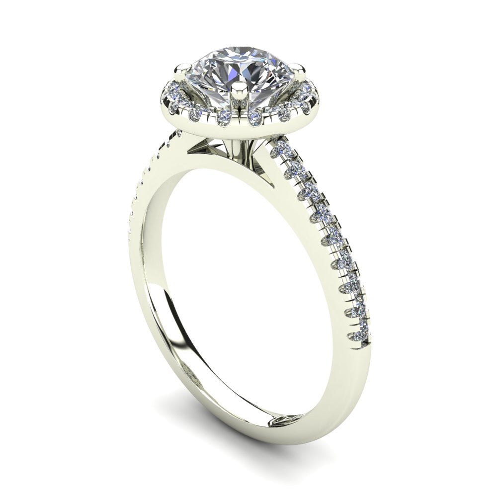 Platinum, Halo Setting with Pavé set Accent Stones
