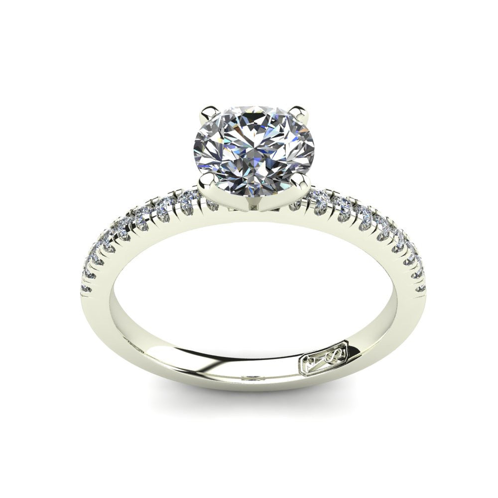 18kt White Gold, Solitaire Setting with Pavé set Accent Stones