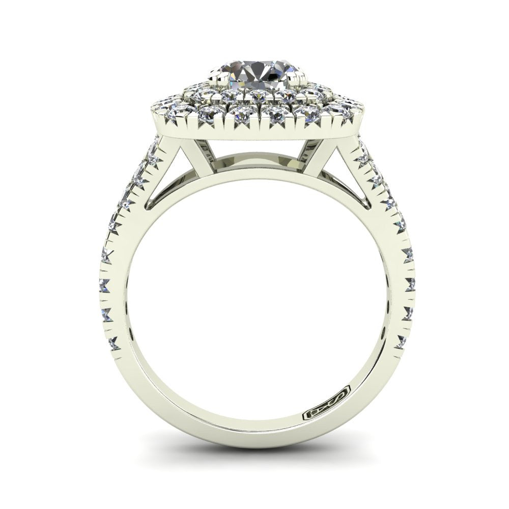 18kt White Gold, Double Halo Setting with Split Accent Stone Band