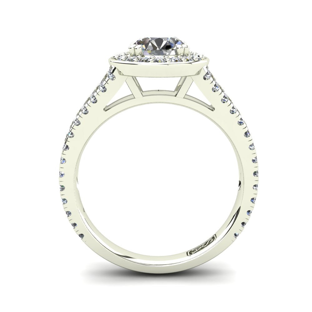 18kt White Gold, Halo Setting with Split Accent Stone Band