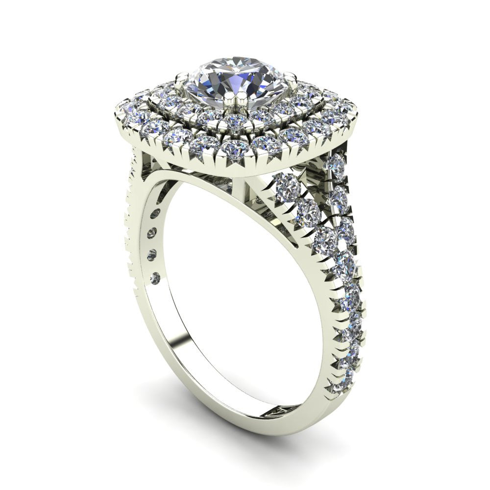 18kt White Gold, Double Halo Setting with Split Accent Stone Band