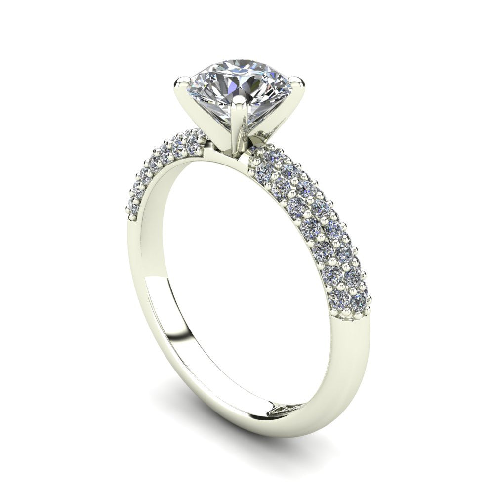 18kt White Gold, Solitaire Setting with 3 Row Pavé set Accent Stones