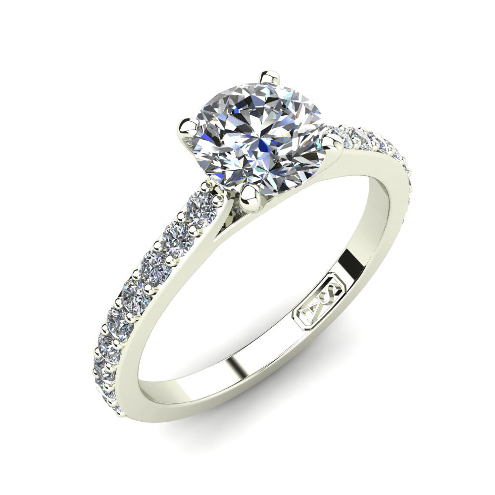 18kt White Gold, Solitaire Setting with Shared Claw set Accent Stones
