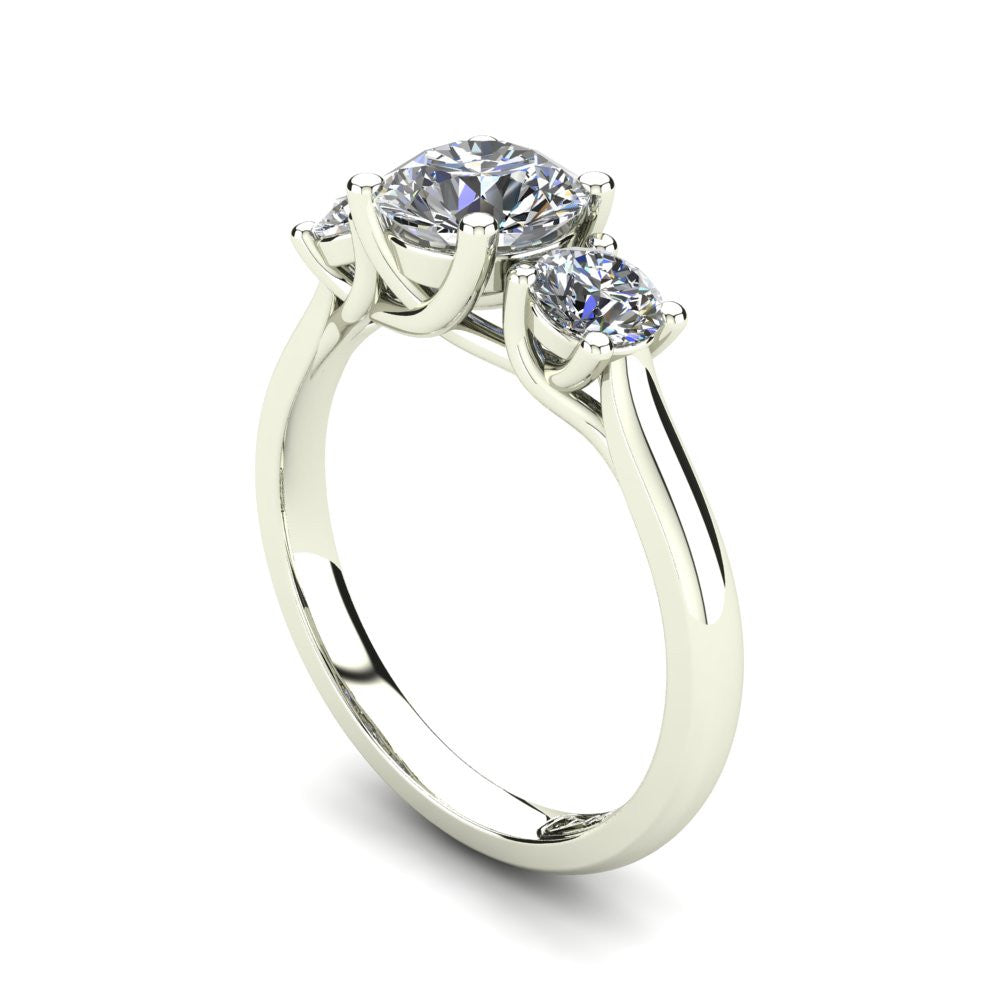 18kt White Gold, Trilogy Setting with Half Round Band