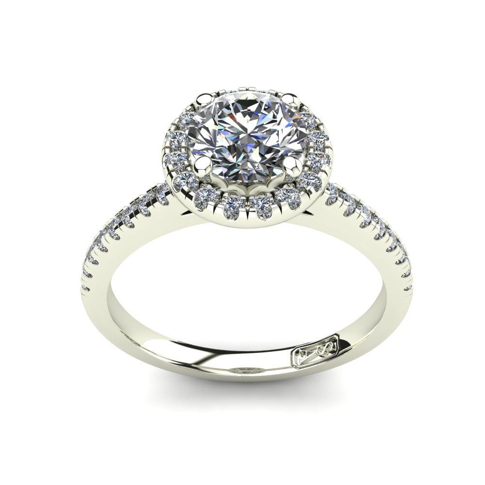 Platinum, Halo Setting with Pavé set Accent Stones