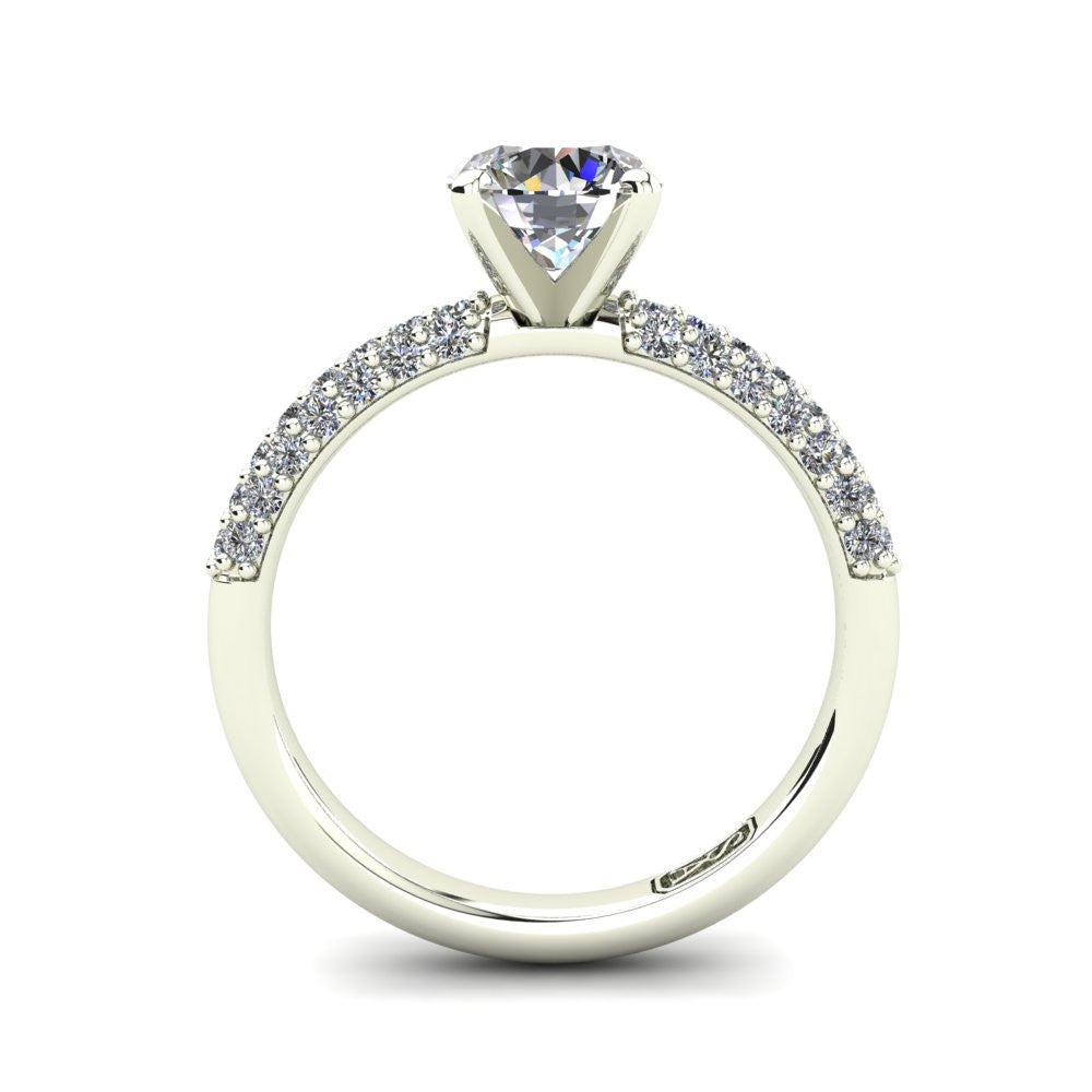 18kt White Gold, Solitaire Setting with 3 Row Pavé set Accent Stones