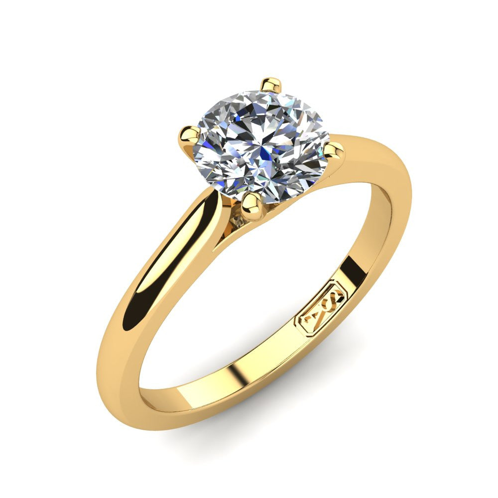 18kt Yellow Gold, Solitaire Setting with Cathedral Band