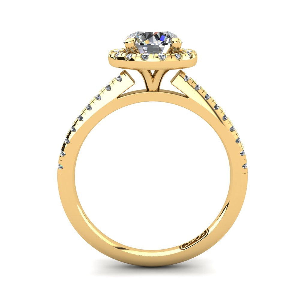 18kt Yellow Gold, Halo Setting with Pavé set Accent Stones