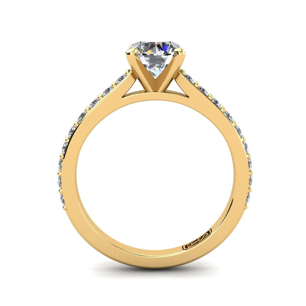 18kt Yellow Gold, Solitaire Setting with Shared Claw set Accent Stones