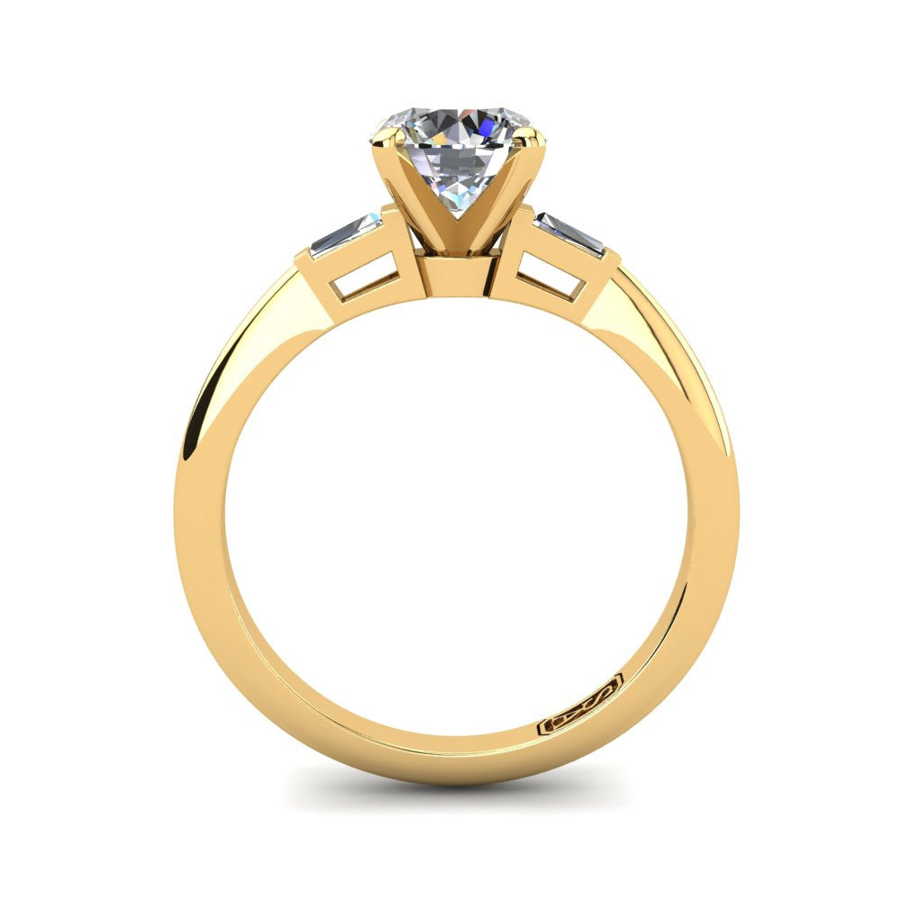 18kt Yellow Gold, Solitaire Setting with Baguette Accent Stones