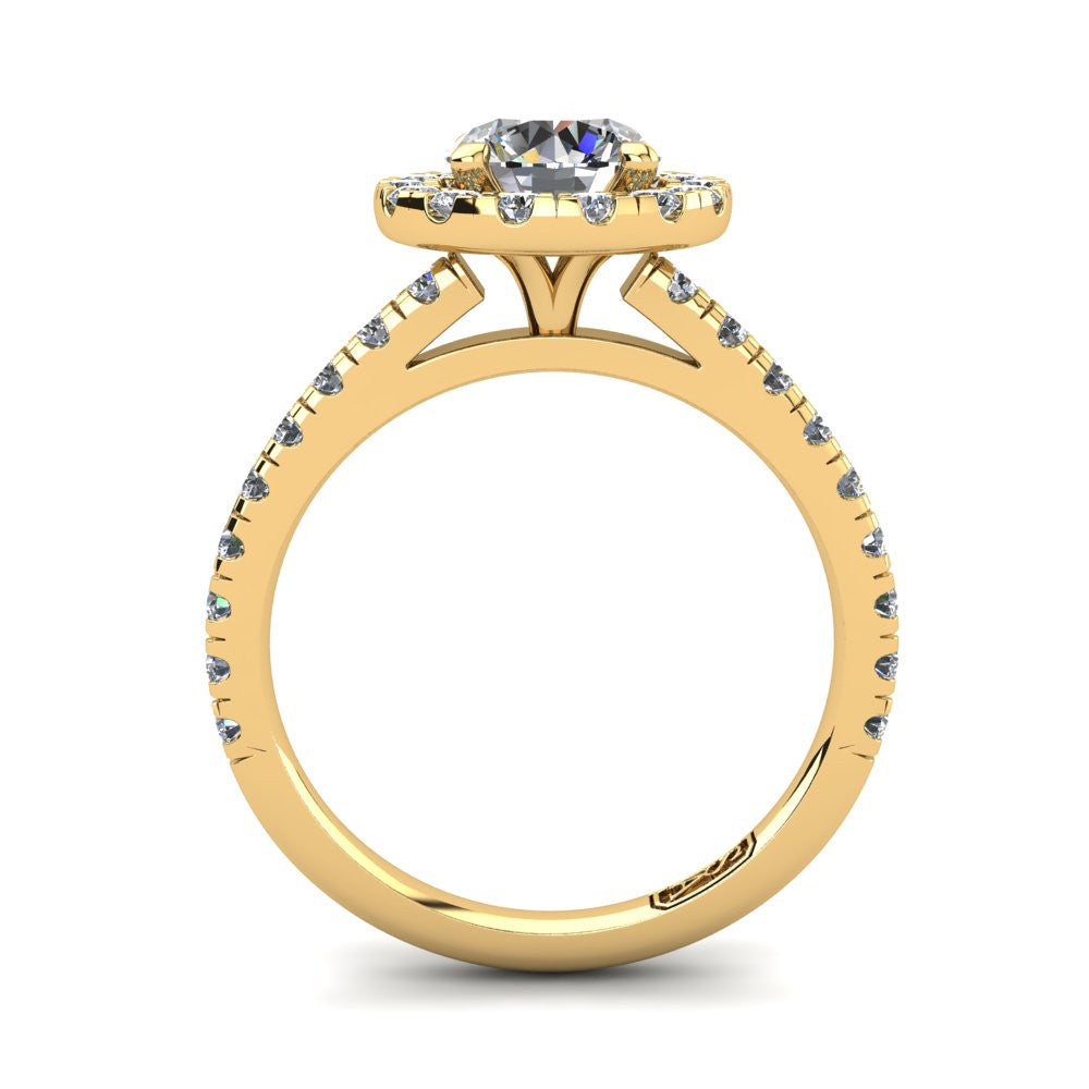 18kt Yellow Gold, Halo Setting with Claw set Accent Stones