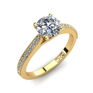 18kt Yellow Gold, Solitaire Setting with Grain set Accent Stones