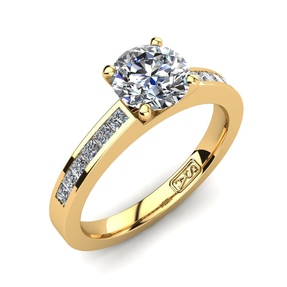 18kt Yellow Gold, Solitaire Setting with Channel set Accent Stones