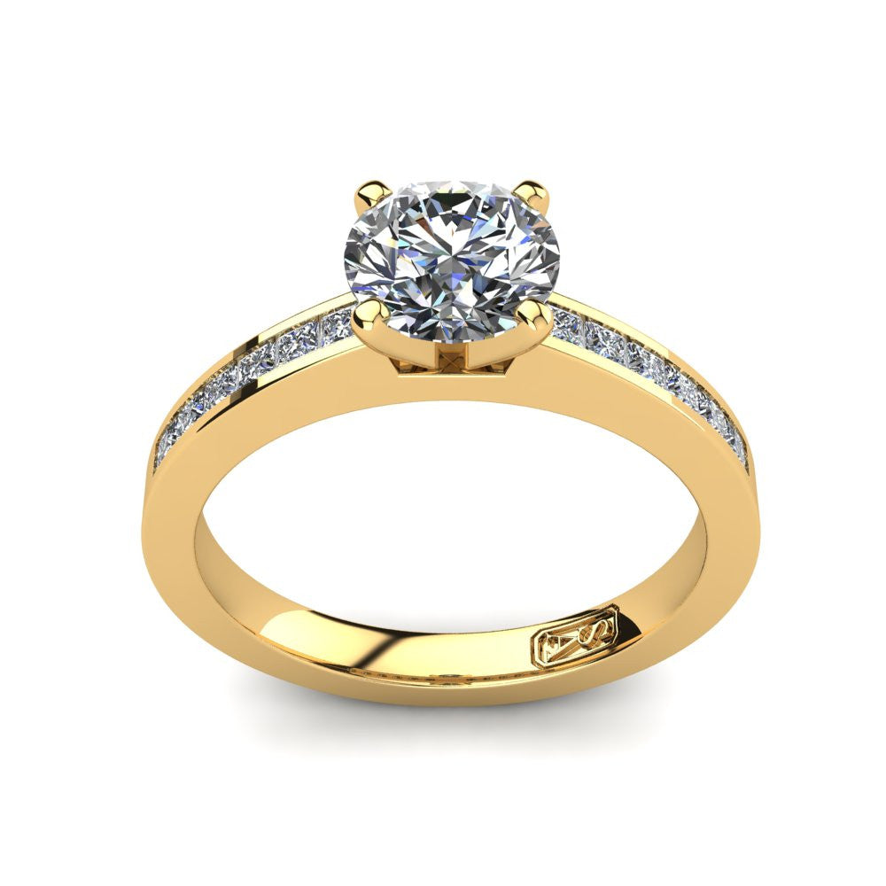 18kt Yellow Gold, Solitaire Setting with Channel set Accent Stones