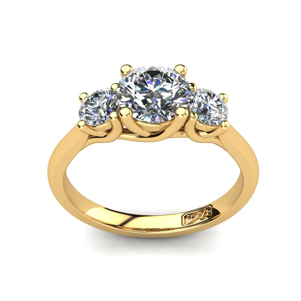 18kt Yellow Gold, Trilogy Setting with Half Round Band