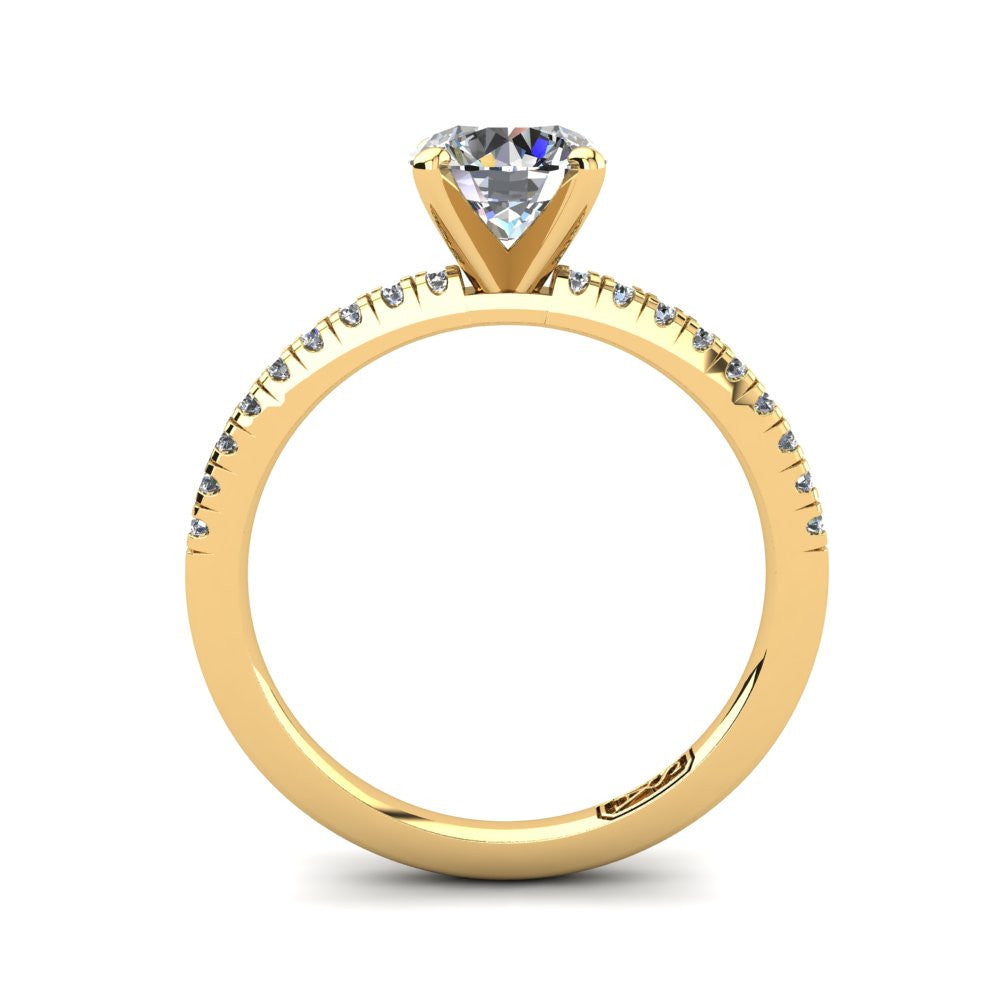 18kt Yellow Gold, Solitaire Setting with Pavé set Accent Stones