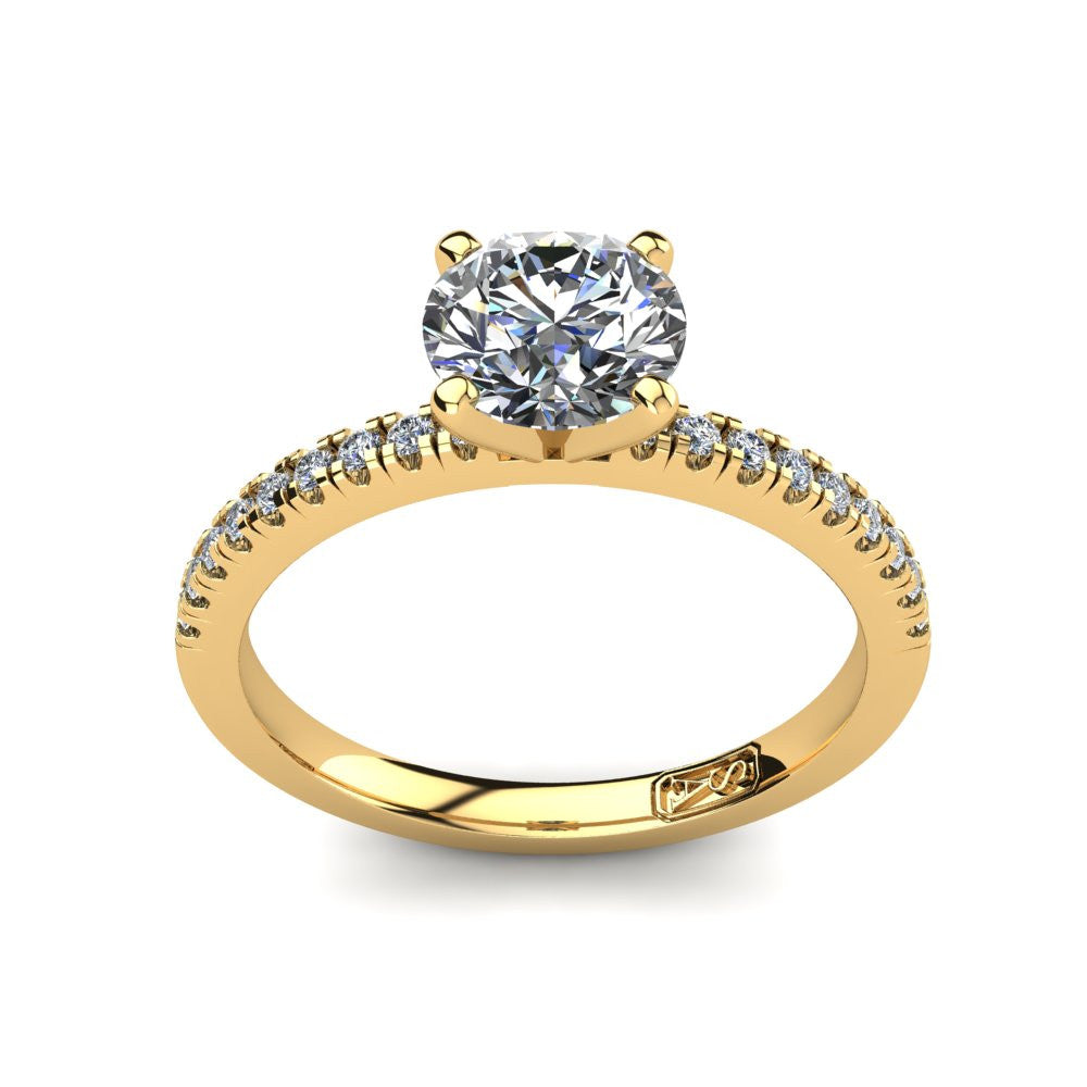 18kt Yellow Gold, Solitaire Setting with Pavé set Accent Stones