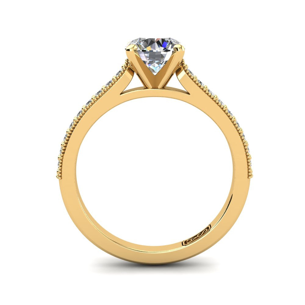 18kt Yellow Gold, Solitaire Setting with Grain set Accent Stones