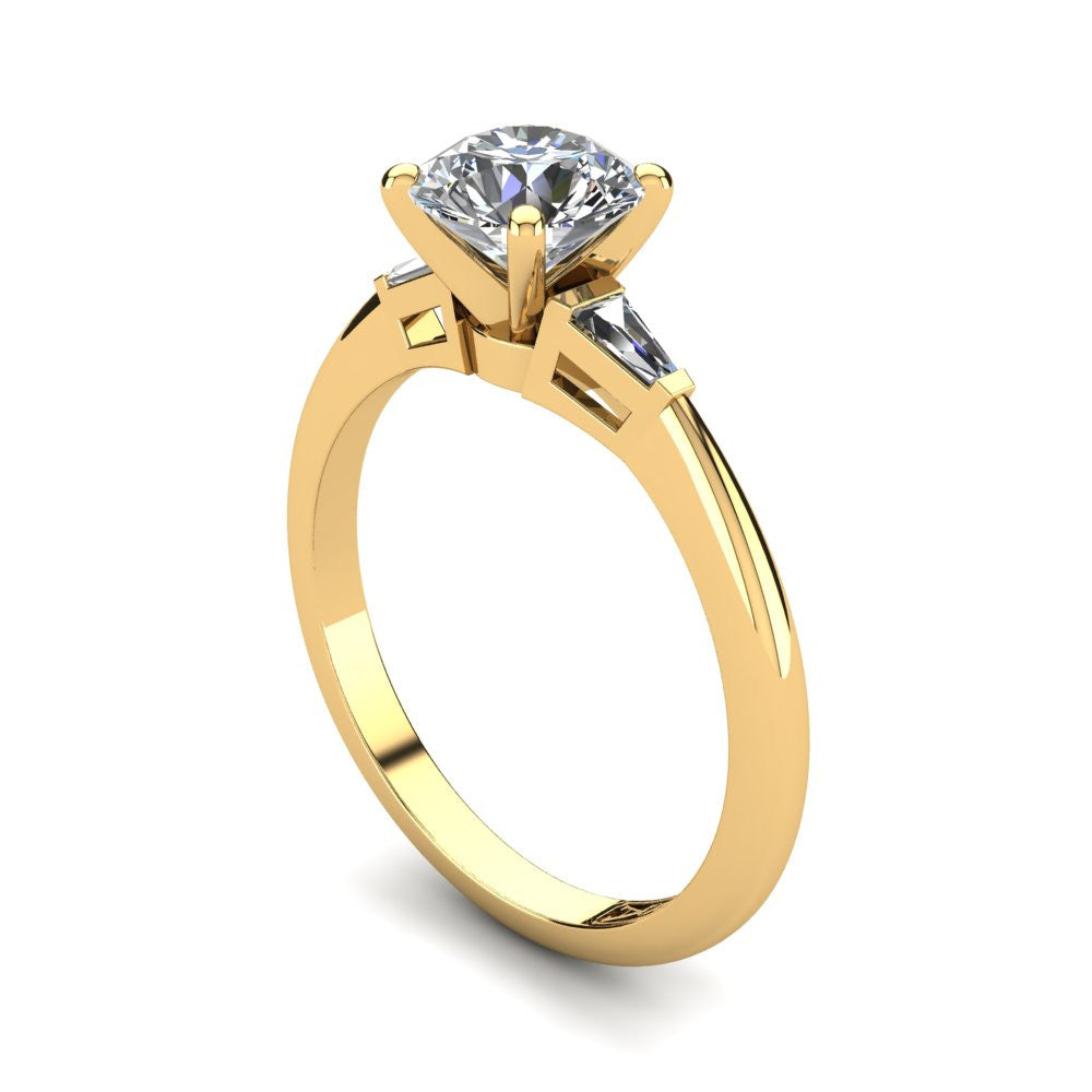 18kt Yellow Gold, Solitaire Setting with Baguette Accent Stones