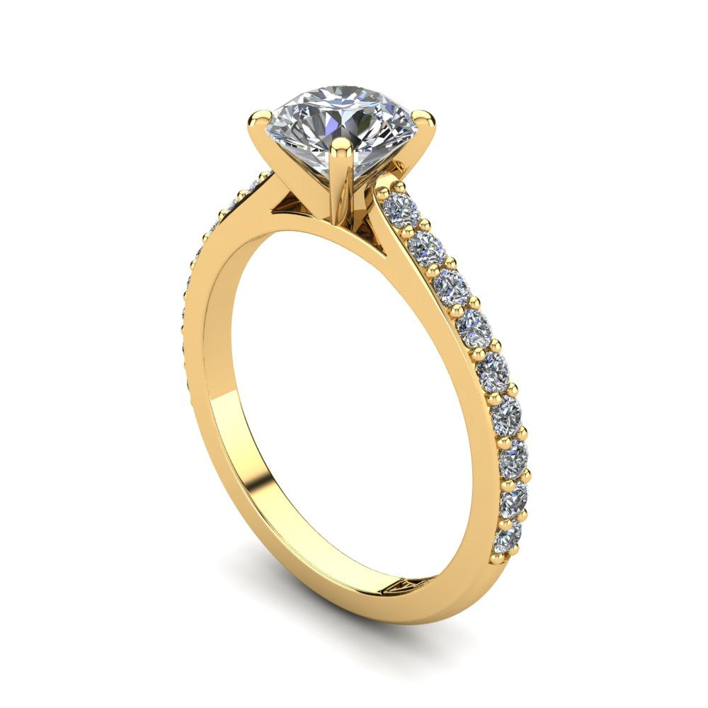 18kt Yellow Gold, Solitaire Setting with Shared Claw set Accent Stones