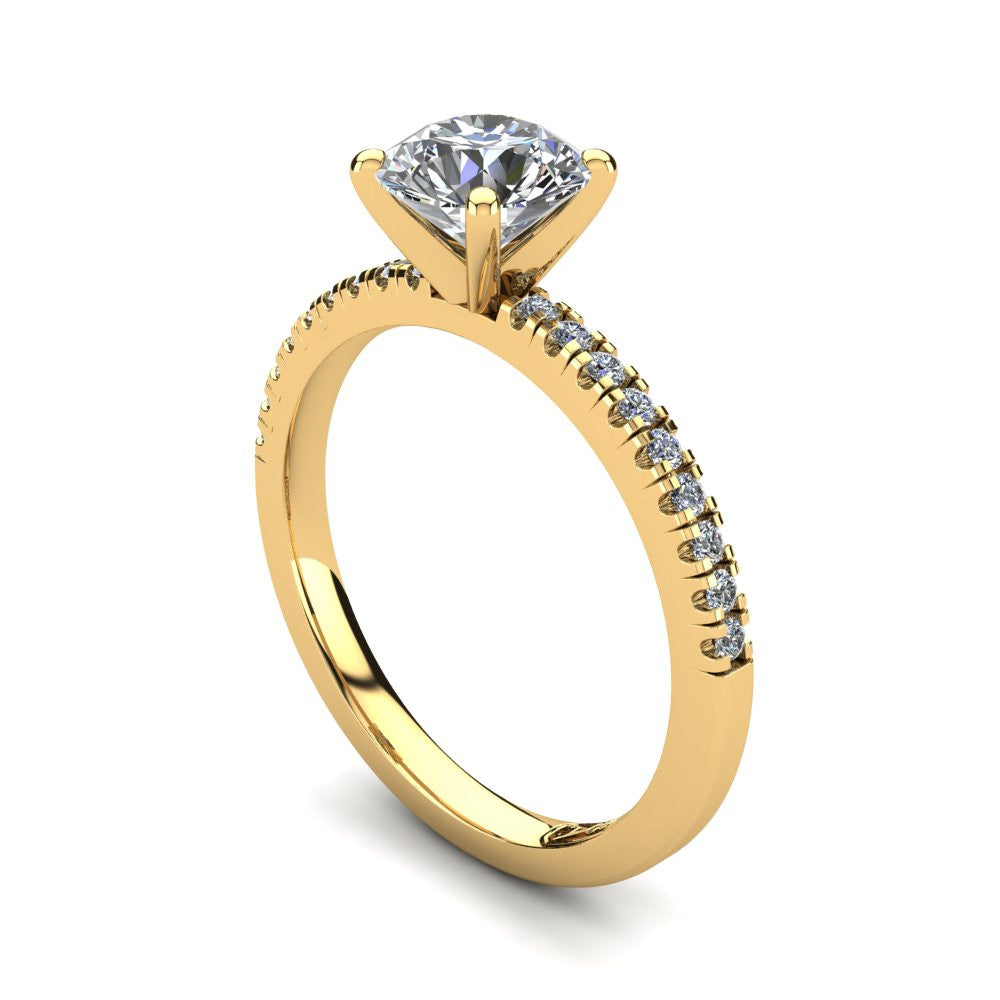 18kt Yellow Gold, Solitaire Setting with Pavé set Accent Stones