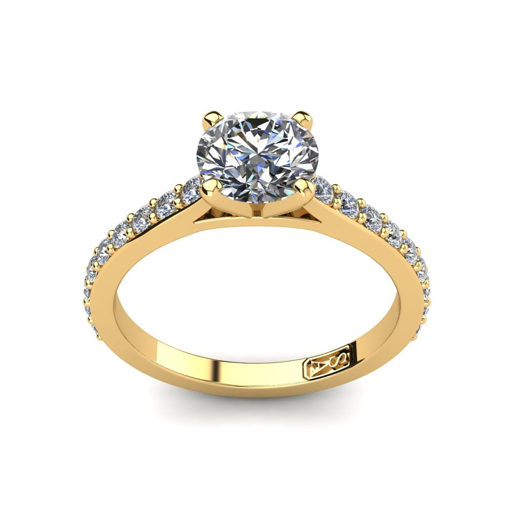 18kt Yellow Gold, Solitaire Setting with Shared Claw set Accent Stones