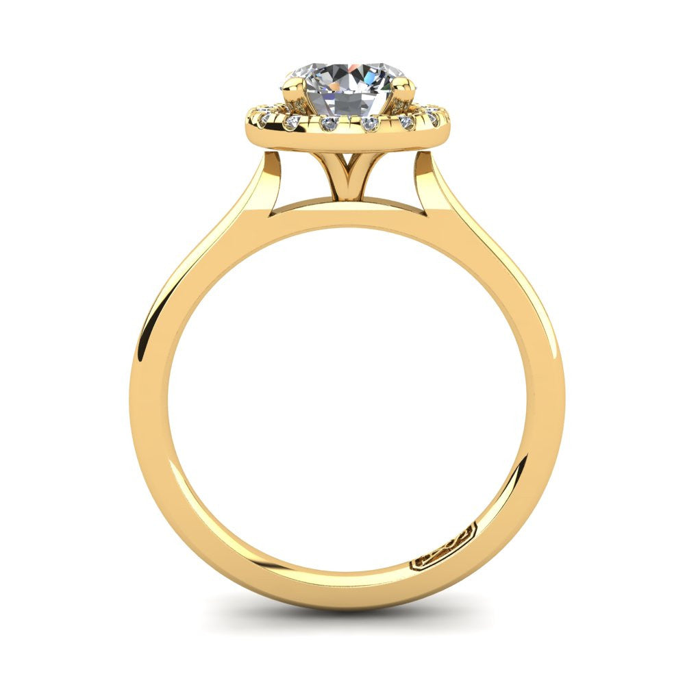 18kt Yellow Gold, Halo Setting with Half Round Band