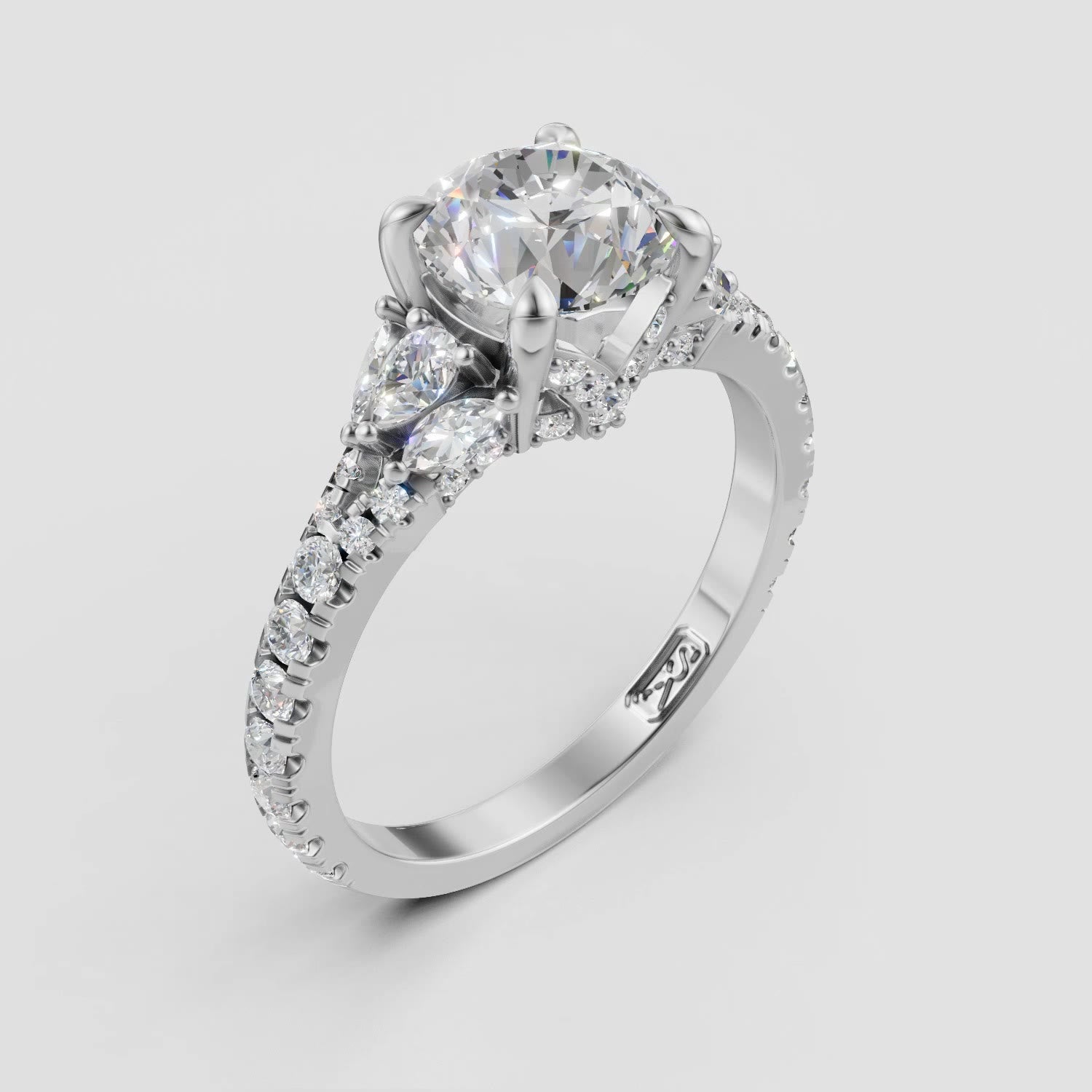 'June' Round Brilliant Cut Engagement Ring — rotating view