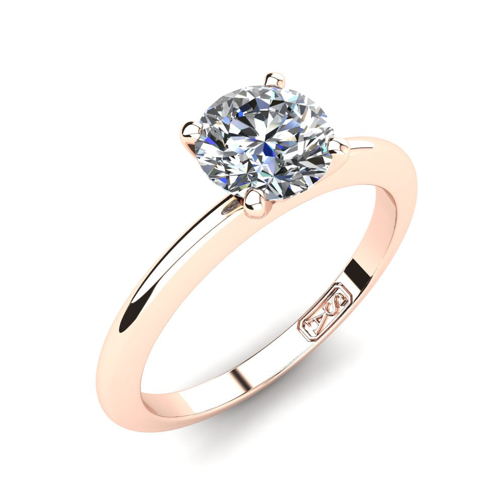 Grace Round Brilliant Cut Lab Grown Engagement Ring in rose gold, three-quarter view