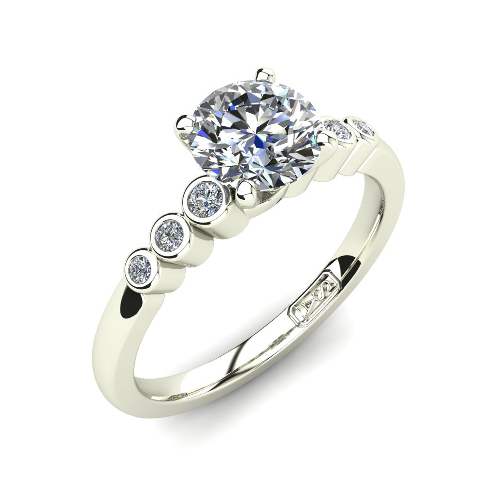 Riley Round Brilliant Cut Engagement Ring in white gold, three-quarter view