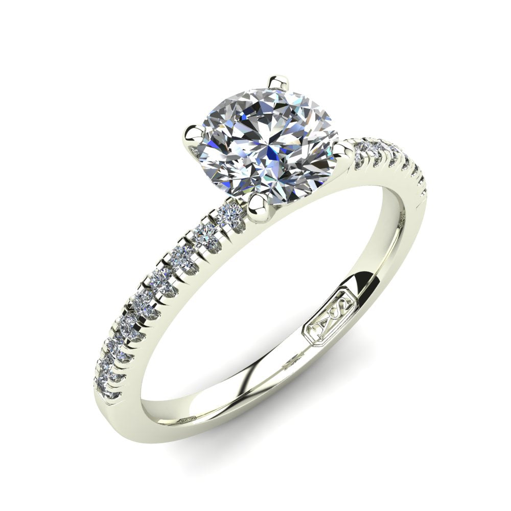 Chloe Round Brilliant Cut Lab Grown Engagement Ring in white gold, three-quarter view