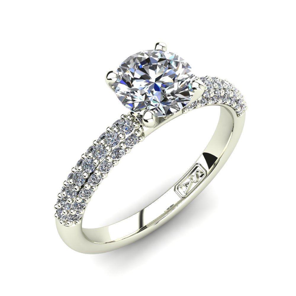Kylie Round Brilliant Cut Lab Grown Engagement Ring in white gold, three-quarter view