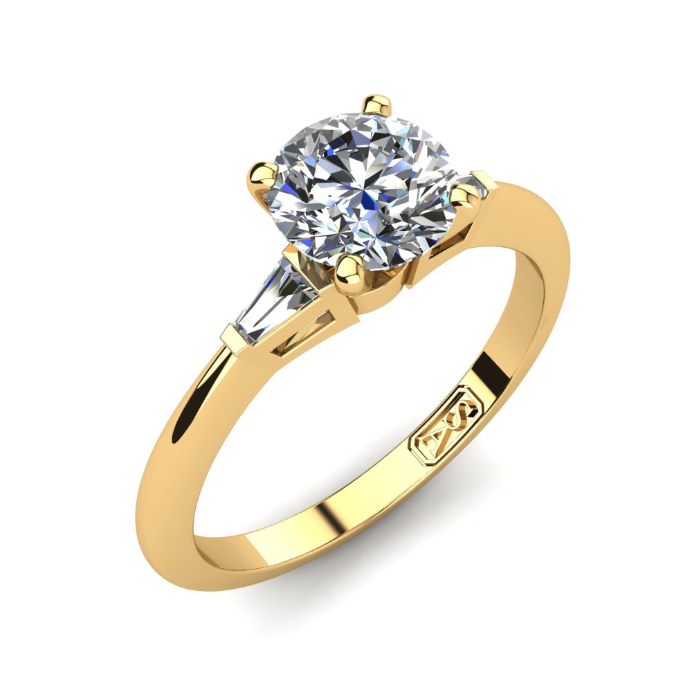 Marni Round Brilliant Cut Engagement Ring in yellow gold, three-quarter view