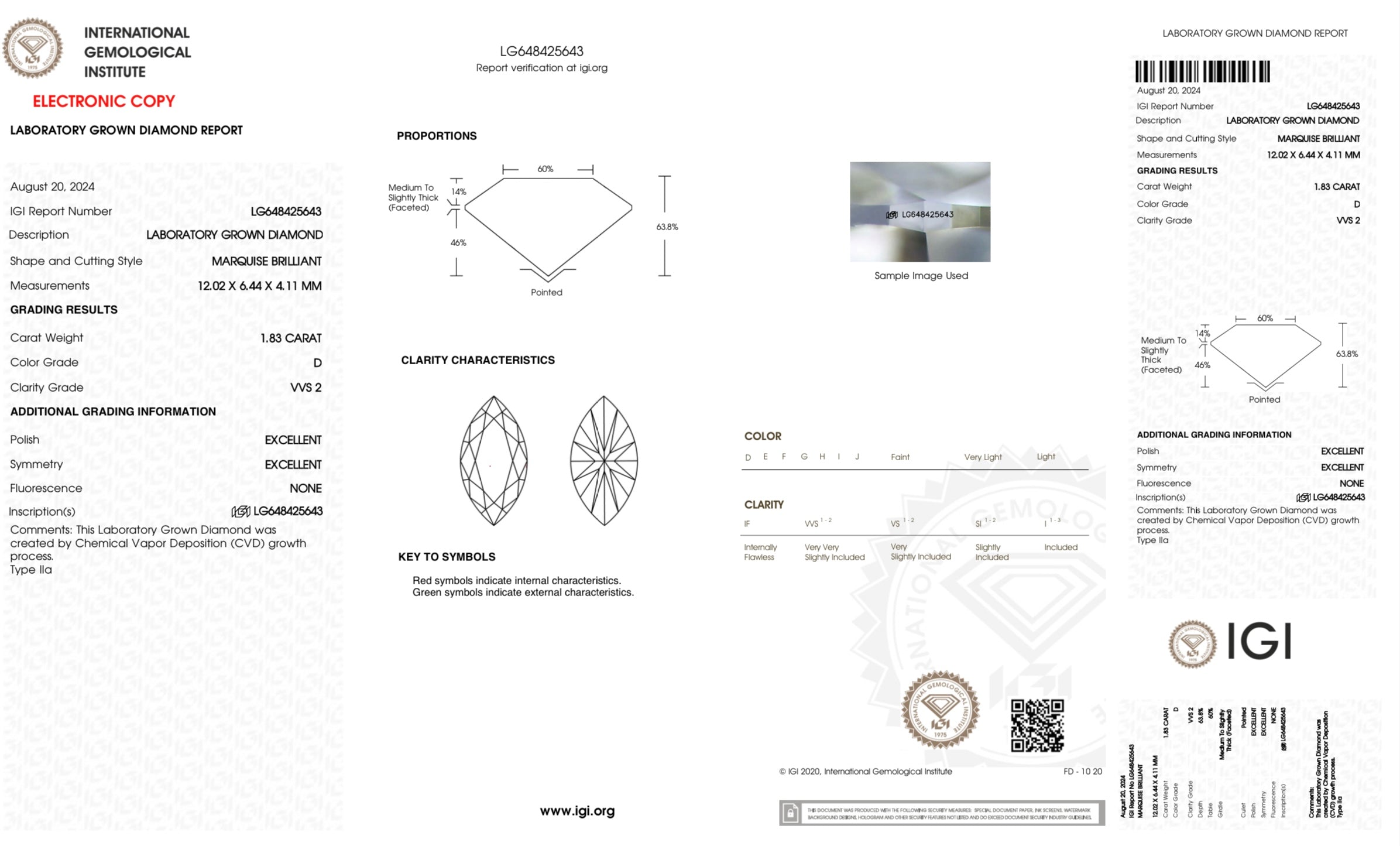 1.83ct Marquis cut Lab Grown Diamond D VVS2