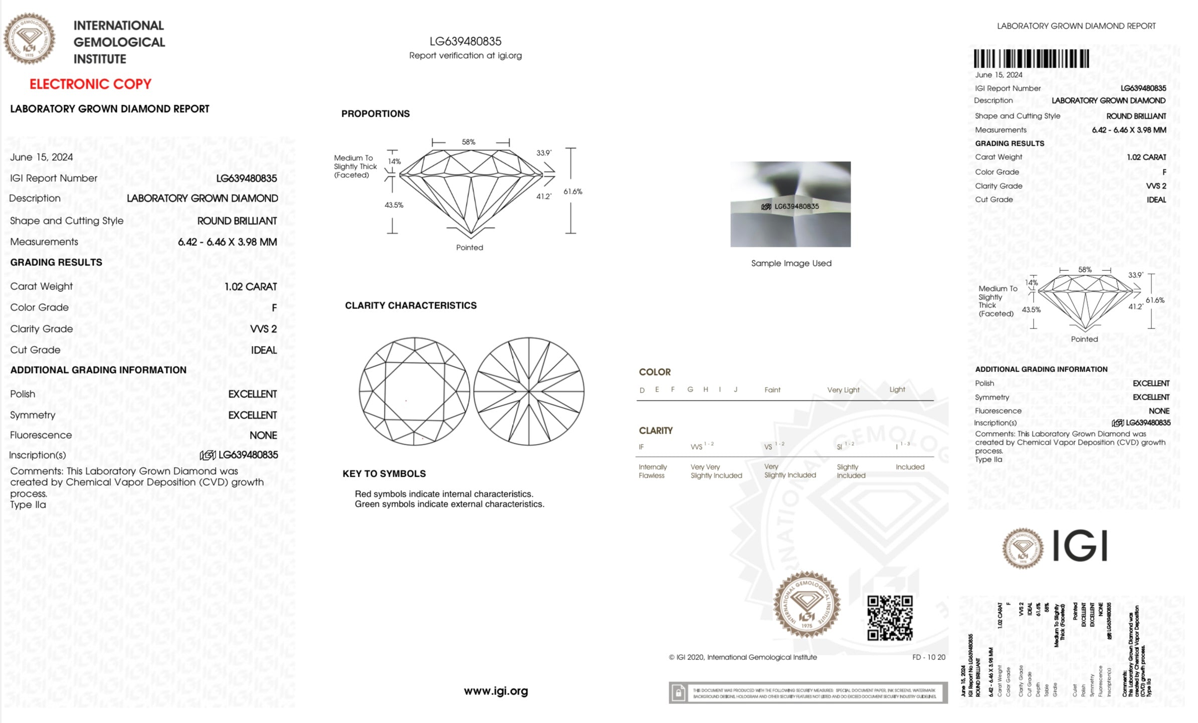 1.02ct Round Brilliantcut Lab Grown Diamond F colour VVS2 clarity
