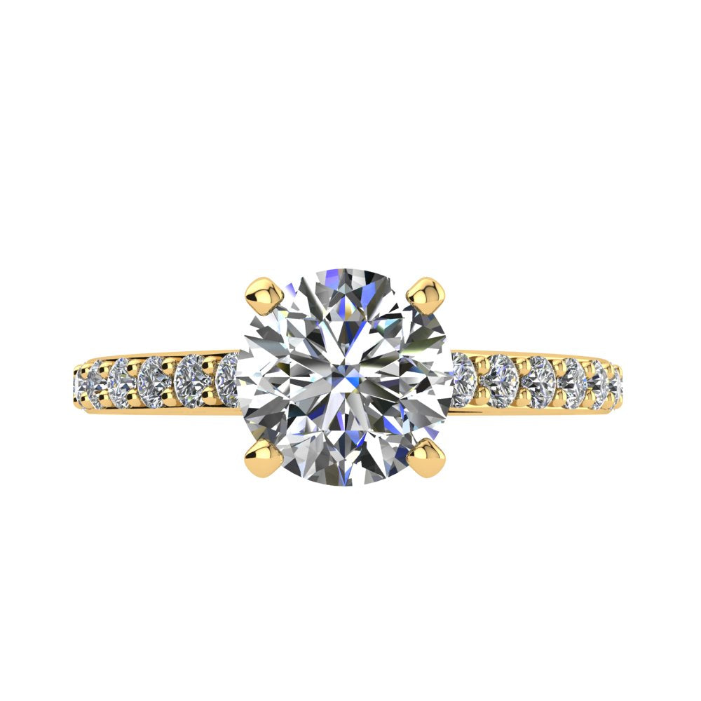 'Sasha' Round Brilliant Cut Lab Grown Engagement Ring in yellow gold, top view