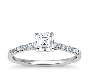 Asscher Cut 4 Claw setting with Bead Set Accent Stones