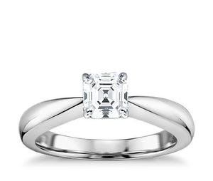 Asscher Cut Solitaire 4 Claw Setting with Tapered Band