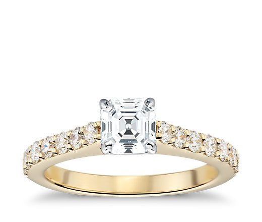 Asscher Cut 4 Claw Setting with Accent Stones