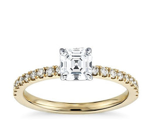 Asscher Cut 4 Claw Setting with Prong Accent Stones