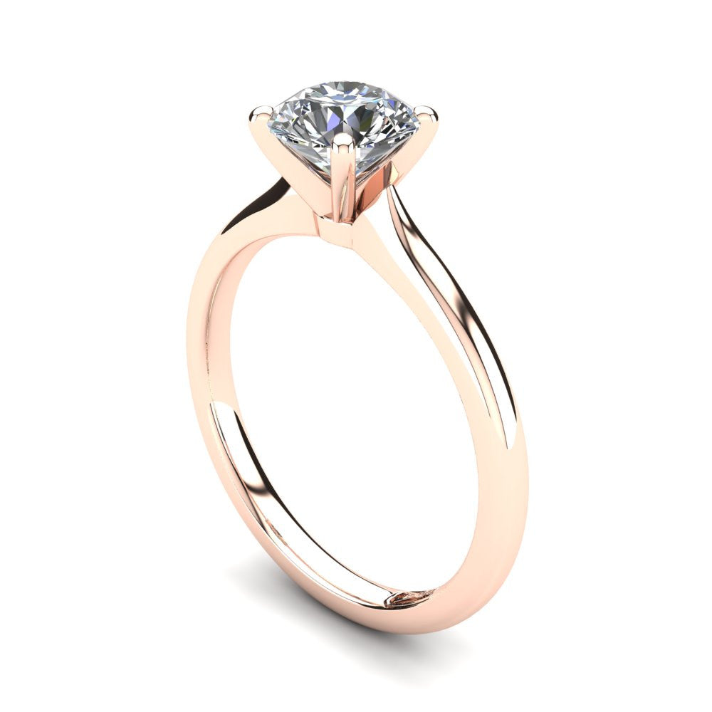 18kt Rose Gold, Solitaire Setting with Rounded Band