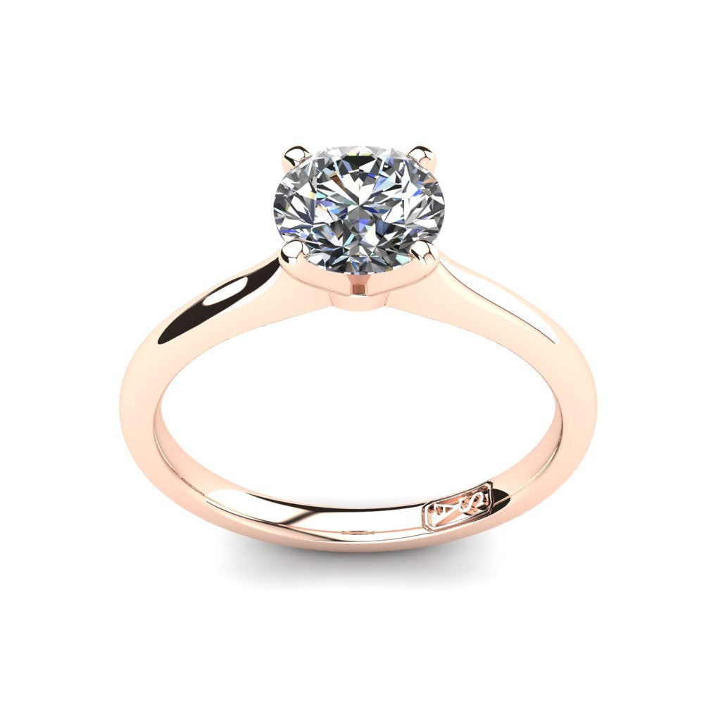 18kt Rose Gold, Solitaire Setting with Rounded Band