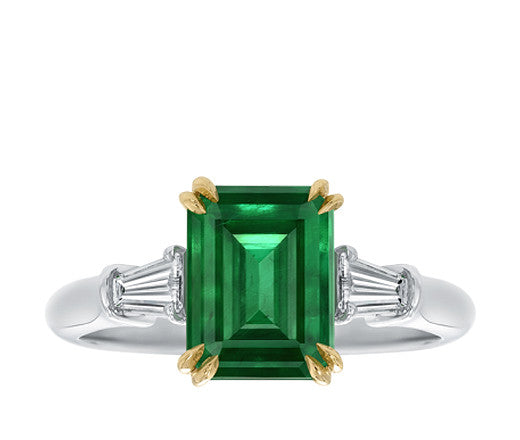 Emerald and Tapered Baguette Diamond Ring