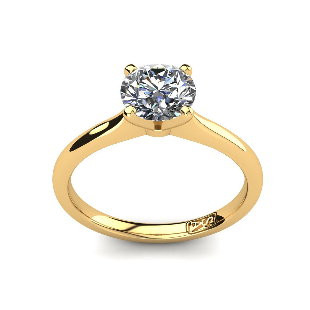 18kt Yellow Gold, Solitaire Setting with Rounded Band