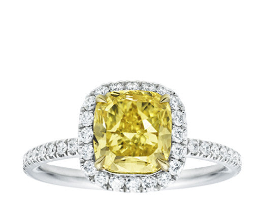 Radiant Cut Fancy Yellow Diamond Halo Ring