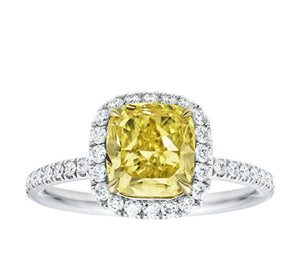 Radiant Cut Fancy Yellow Diamond Halo Ring