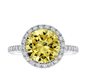 Round Brilliant Fancy Yellow Diamond Halo Ring