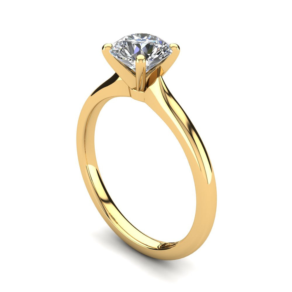 18kt Yellow Gold, Solitaire Setting with Rounded Band